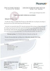 Thông báo điều chỉnh giá Ván nhựa Picomat